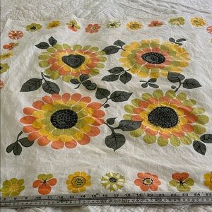 Vintage Swedish screen print tablecloth Sunflower Pattern 33 x 33 cotton 1 mend